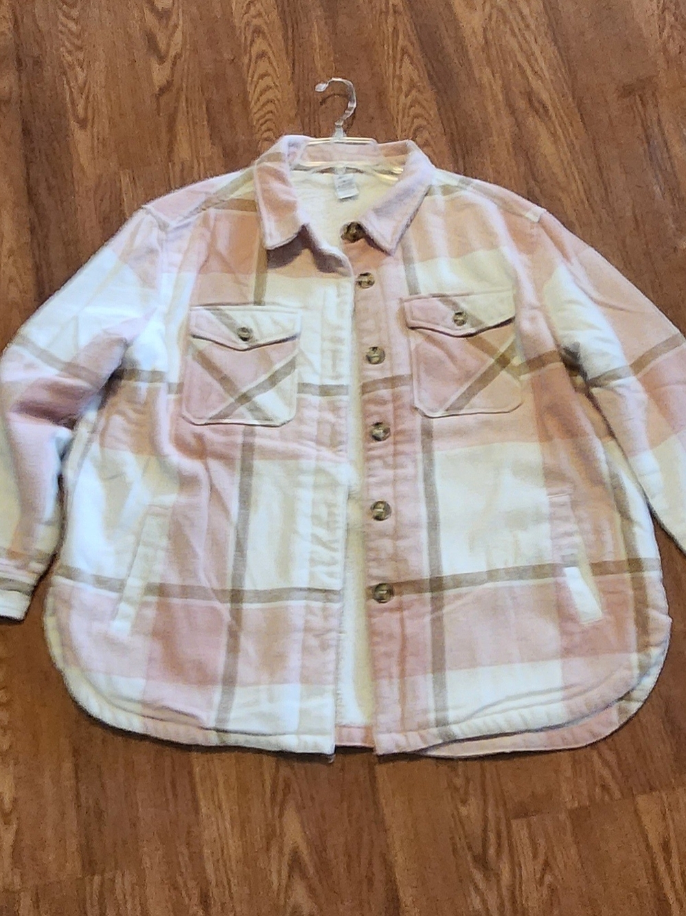 Pink And Tan Plaid Fleece Lined Shacket